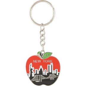 Artisan Owl New York City Skyline Brooklyn Bridge Apple Shape Keychain - Collectible Souvenir Gift (Red)