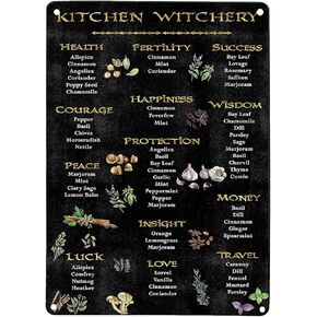 Ainbash Witch Decor for Altar Witchy Kitchen Wall Art Magick Wiccan Art Print Halloween Witch Gift Pagan Gifts Art Faux Gold Silver Chalkboard Art Tin Signs Vintage 8x12 inch