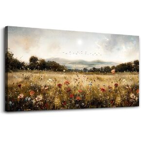 KELIYUAN Canvas Wall Art For Kitchen Dining Room Vintage Decor, Lawn Paintings With Flowers Wall Decor Prints Home Office Living Room Bedroom Decoration Home Decor, Can Be Hung Directly 20 "X 40"