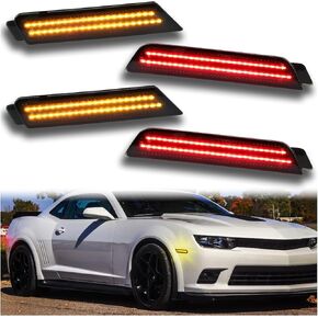 Smoked Lens LED Side Marker Lights Kit Front Rear Bumper Lamps Compatible with Chevy Camaro 2010-2015 Amber Front Red Rear Side Marker Indicator Lamps Set (4PCS)