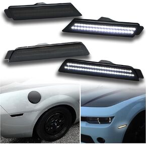 Smoked Lens LED Side Marker Lights Kit Front Rear Bumper Lamps Compatible with Chevy Camaro 2010-2015 Amber Front Red Rear Side Marker Indicator Lamps Set (4PCS)