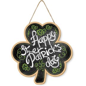 Whaline Shamrock Wooden Hanging Sign St. Patrick's Day Door Decoration Wall Sign Happy St. Patrick's Day Wood Welcome Sign for Irish Holiday Home Classroom Outdoor Farmhouse Window Decoration