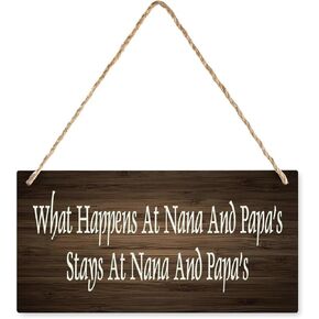 Wood Sign What Happens At Nana & Papa's Stays At Nana & Papa's Funny Wall Decoration Rustic Wood Sign Hanging Vintage Home Decor Wooden Farmhouse Wall Decor For Living Room Decor 12" X 6"