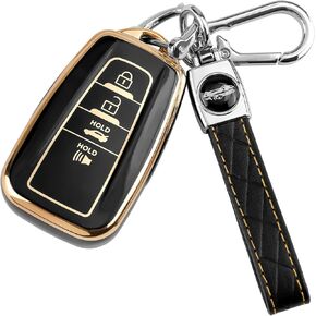 Key Fob Cover with Keychain,Premium Soft TPU Key Case 360°Protection Keychain Case,for Camry Highlander RAV4 Corolla Avalon C-HR Prius GT86 Smart Key Protector (Black)