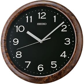 Seiko Holt - Analog Style - Arabic Numbers - Black Face - 12 Inch Wood Look Matte Brown Plastic Easy to Read Wall Mounted Clock Time Keeper