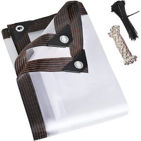 8.2x16.4 FT Clear Tarps with Grommets,Clear Tarps Heavy Duty Waterproof with Cable Ties,Clear Vinyl Tarp with Braided Rope,Clear Plastic Tarp Snow Cover Cloth for Patio,Henhouse,Canopy,Camping(2.5x5m)