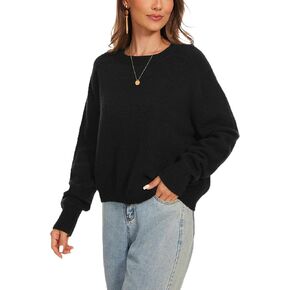 Women's Crew Neck Raglan Long Sleeve Sweaters 2024 Winter Fuzzy Knit Casual Ribbed Pullover Tops
