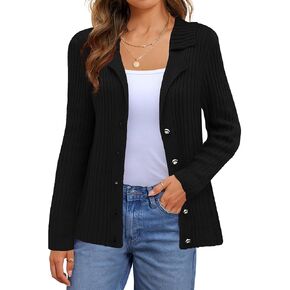 سترة نسائية غير رسمية بأكمام طويلة ورقبة على شكل طية صدر من Genhoo وسترات صوفية متماسكة وأزرار للأسفل موضة خريف 2024 سترات للسيدات ملابس خارجية in Kuwait