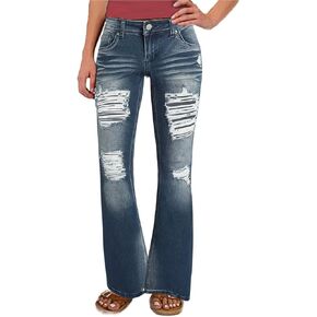 Flamingals Bootcut Jeans for Women Low Rise Stretchy Ripped Skinny Jeans Distressed Wash Western Jeans Trendy Denim Jeans