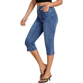 luvamia Capri Jeans for Women Trendy High Waisted Slim Split Hem Stretch Denim Jean Capris Cropped Pants Casual Summer