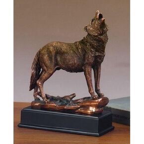 Howling Wolf Statue with Bronze Finish