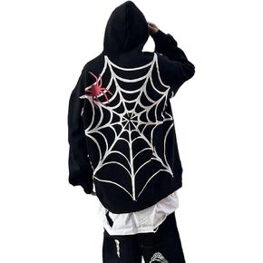 Gothic hoodie top Spider web letter printing top Men's and women's loose casual hoodie top