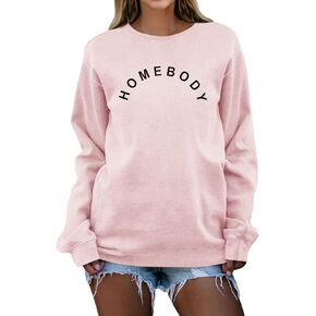 GEMLON Homebody Shirt Women Cute Letter Printed T-Shirts Long Sleeve Top Pullover Sweatshirt
