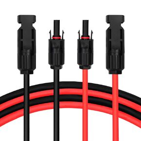 25 FT Solar Extension Cable, 10 AWG(6 mm²) Solar Panel Wire with 2 Pairs Female and Male Solar Connectors, PV Cable for Home, Boat, RV, Travel, Photovoltaic Systems(25FT Red + 25FT Black)
