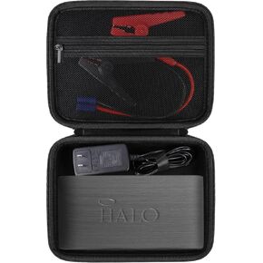 Hard Carrying Case for Halo Bolt 58830/44400/ 57720 mWh Portable Phone Laptop Charger Car Jump Starter, Power Bank Storage Holder with Zipper Mesh Pocket for AC Outlet, Car Charger, Black