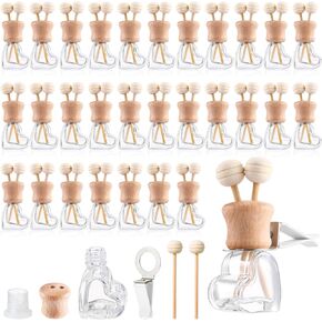 Zubebe 30 Pack Car Air Freshener Diffuser with Vent Clip Empty Car Diffuser Bottles for Essential Oil Perfume Glass Diffuser Bottle with Wooden Caps Diffuser Stick(Square)