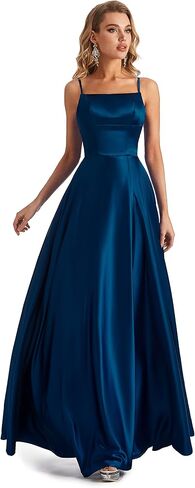 Long Satin Spaghetti Strap Prom Dress in Saudi Arabia