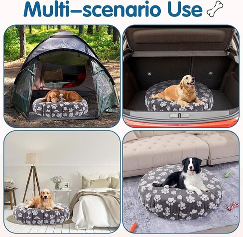 BALAPET Washable Dog Bed Covers Replacement Round Waterproof Bed Cover for Dog Soft Pet Bed Cover with Lovely Dog Paw Print and Double-Sided Usable Design,Cover Only(45 * 45 * 9in) in Kuwait