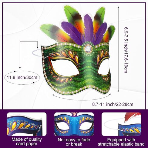 Honoson 96 Pieces Mardi Gras Masks Bulk Masquerade Feathers Masks Paper Face Masks New Orleans Masks Fantasy for Mardi Gras Decorations Party Supplies in Saudi Arabia