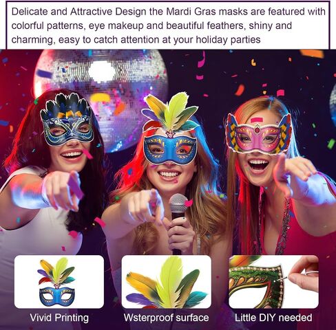 Honoson 96 Pieces Mardi Gras Masks Bulk Masquerade Feathers Masks Paper Face Masks New Orleans Masks Fantasy for Mardi Gras Decorations Party Supplies in Saudi Arabia