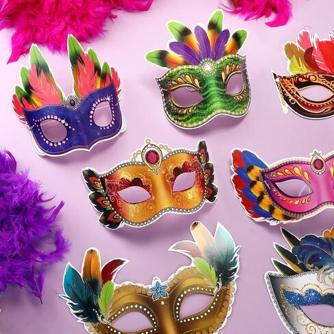 Honoson 96 Pieces Mardi Gras Masks Bulk Masquerade Feathers Masks Paper Face Masks New Orleans Masks Fantasy for Mardi Gras Decorations Party Supplies in Saudi Arabia