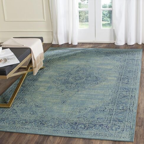 SAFAVIEH Vintage Collection Area Rug - 5'3" x 7'6", Turquoise & Multi, Oriental Medallion Distressed Viscose Design, Ideal for High Traffic Areas in Living Room, Bedroom (VTG112-2220) in Saudi Arabia
