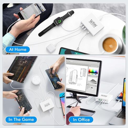 USB C Fast Charger Block,120W GaN 6 Ports PD Type C Wall Charging Station Hub for Multiple Devices,Super Fast USB A Charger Power Adapter Plug Box for iPhone 15 14 13 12 Pro Max, 5ft AC Extension Cord in Saudi Arabia