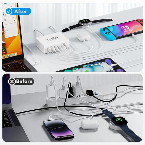 USB C Fast Charger Block,120W GaN 6 Ports PD Type C Wall Charging Station Hub for Multiple Devices,Super Fast USB A Charger Power Adapter Plug Box for iPhone 15 14 13 12 Pro Max, 5ft AC Extension Cord in Saudi Arabia