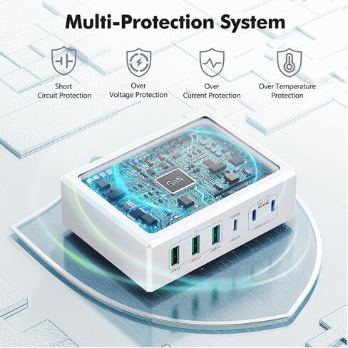 USB C Fast Charger Block,120W GaN 6 Ports PD Type C Wall Charging Station Hub for Multiple Devices,Super Fast USB A Charger Power Adapter Plug Box for iPhone 15 14 13 12 Pro Max, 5ft AC Extension Cord in Saudi Arabia