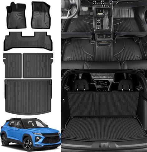 AOMSAZTO Floor Mats and Cargo Liner and Backrest Mat for Chevy Trailblazer FWD 2021-2025 (Only Fit Cargo in Upper Deck Position) - 1st and 2nd Row All Weather Car Trunk Liner for Chevrolet Trailblazer in Kuwait