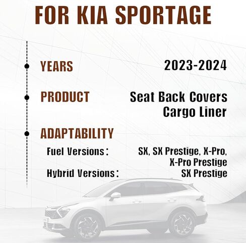 بطانة البضائع وأغطية المقعد الخلفي لكيا سبورتاج 2023 2024 2025 ملحقات الغاز والهجين مع مضخم صوت الشحن (غير مناسب للمكونات الهجينة) (حصيرة صندوق السيارة + حصيرة مسند الظهر) in Kuwait