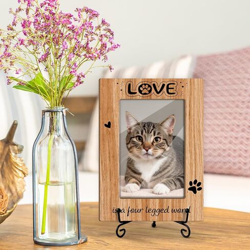 Paw Print Pet Photo Picture Frame Dog Picture Frame, Pet Memorial Picture Frame For Dogs Cat, Photo Gifts For Pet Owner Friends, Insert 4 x 6 Picture -Love Is a Four Legged Word (Vertical)-52 in Saudi Arabia