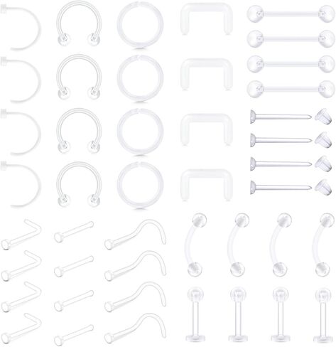 TOKRING Clear Nose Rings Studs Clear Piercing Retainer Set Septum Lip Cartilage Tongue Rook Daith Ear Industrial Nipple Belly Clear Piercing Jewelry for Work Surgery in Kuwait