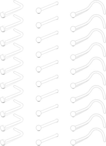 TOKRING Clear Nose Rings Studs Clear Piercing Retainer Set Septum Lip Cartilage Tongue Rook Daith Ear Industrial Nipple Belly Clear Piercing Jewelry for Work Surgery in Kuwait