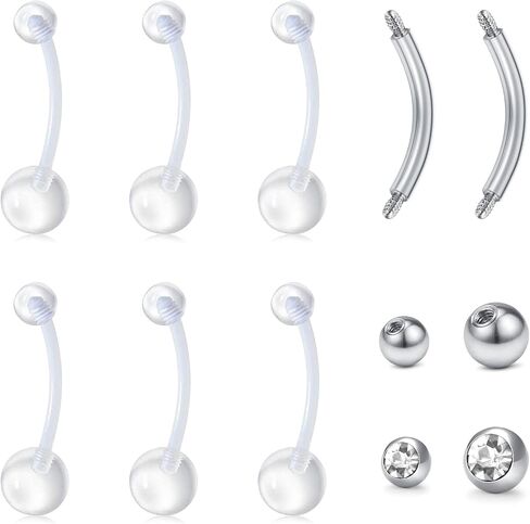 TOKRING Clear Nose Rings Studs Clear Piercing Retainer Set Septum Lip Cartilage Tongue Rook Daith Ear Industrial Nipple Belly Clear Piercing Jewelry for Work Surgery in Kuwait