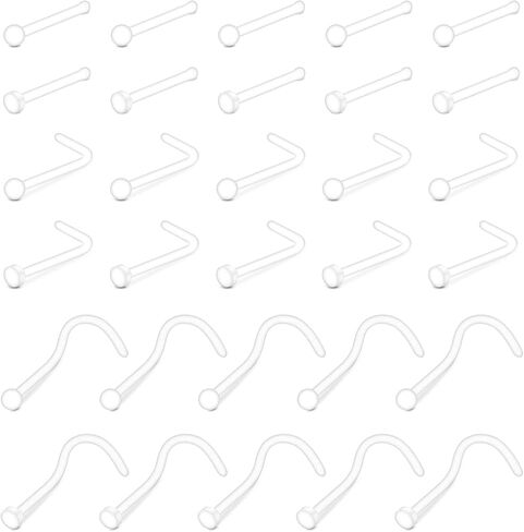 TOKRING Clear Nose Rings Studs Clear Piercing Retainer Set Septum Lip Cartilage Tongue Rook Daith Ear Industrial Nipple Belly Clear Piercing Jewelry for Work Surgery in Kuwait