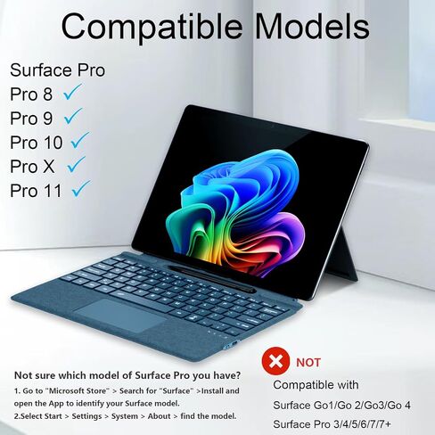 Type Cover for Microsoft Surface Pro 13 inch, Compatible with Surface Pro 13"(11th Edition) / Pro 11 / Pro 10 / Pro 9 / Pro 8 / Pro X, Portable Slim Bluetooch Keyboard with Touchpad, Pen Holder in Kuwait