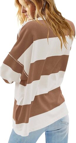LAVASEON Womens Oversized Striped Half Zip Sweatshirt Color Block V Neck Shirt Casual 3/4 Sleeve Shirt Pullover in Saudi Arabia