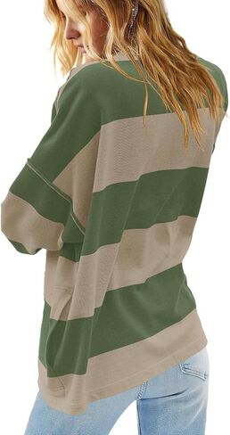 LAVASEON Womens Oversized Striped Half Zip Sweatshirt Color Block V Neck Shirt Casual 3/4 Sleeve Shirt Pullover in Saudi Arabia