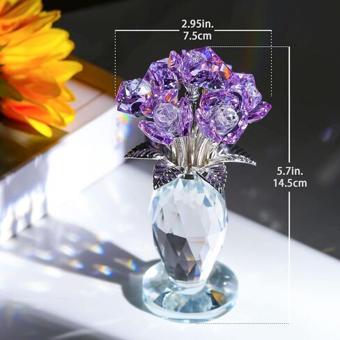Enjinkail Crystal Purple Rose Flowers Bouquet Ornament, Glass Flowers with Stems Home Decor Crystal Figurine Gifts for Her Girlfriend Wife on Birthday Anniversary Graduation in Saudi Arabia