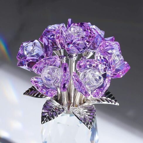 Enjinkail Crystal Purple Rose Flowers Bouquet Ornament, Glass Flowers with Stems Home Decor Crystal Figurine Gifts for Her Girlfriend Wife on Birthday Anniversary Graduation in Saudi Arabia