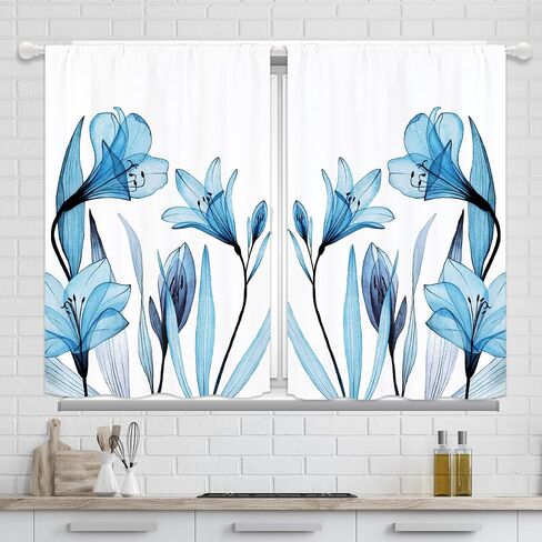Blue Tulip Kitchen Curtains, Spring Blossom Floral Flower Curtains Rustic Decor for Women Cafe Short Small RV Curtains Plant Botanical Bathroom Window Treatment Tiers Drapes 27.5x39 Inch in Saudi Arabia
