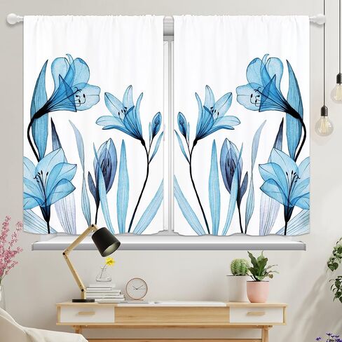 Blue Tulip Kitchen Curtains, Spring Blossom Floral Flower Curtains Rustic Decor for Women Cafe Short Small RV Curtains Plant Botanical Bathroom Window Treatment Tiers Drapes 27.5x39 Inch in Saudi Arabia