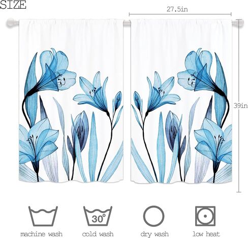 Blue Tulip Kitchen Curtains, Spring Blossom Floral Flower Curtains Rustic Decor for Women Cafe Short Small RV Curtains Plant Botanical Bathroom Window Treatment Tiers Drapes 27.5x39 Inch in Saudi Arabia