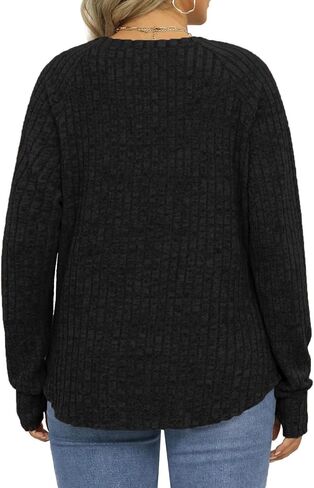 Plus-Size Sweaters for Women Long Sleeve Trendy Crewneck Tops Casual Lightweight Ribbed Knit Tunics with Thumb Holes XL-5XL in Saudi Arabia