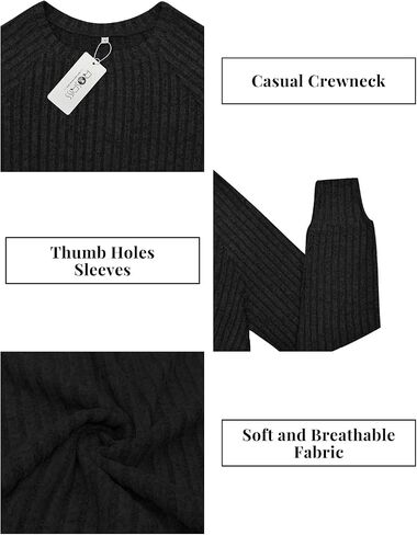 Plus-Size Sweaters for Women Long Sleeve Trendy Crewneck Tops Casual Lightweight Ribbed Knit Tunics with Thumb Holes XL-5XL in Saudi Arabia
