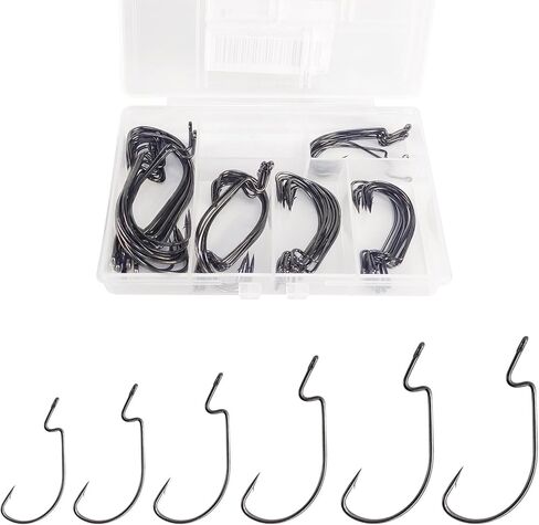 Offset EWG Worm Hooks for Bass Fishing Texas Rig Hooks for Freshwater Saltwater Wide Gap Hooks for Soft Plastic Baits Size #4#2#1 1/0 2/0 3/0 4/0 5/0 in Kuwait