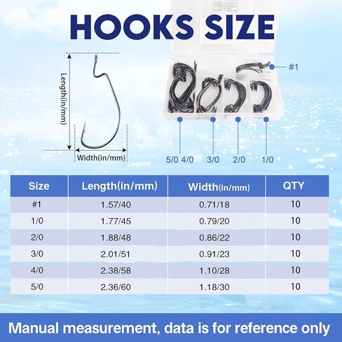 Offset EWG Worm Hooks for Bass Fishing Texas Rig Hooks for Freshwater Saltwater Wide Gap Hooks for Soft Plastic Baits Size #4#2#1 1/0 2/0 3/0 4/0 5/0 in Kuwait
