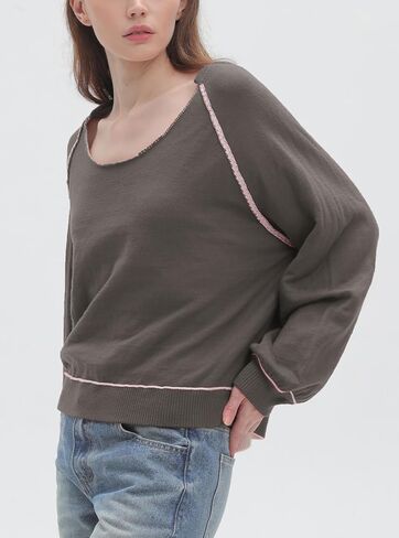 سترة فضفاضة عصرية للنساء من Ladyful بأكمام طويلة ورقبة دائرية، بلوفر علوي in Kuwait