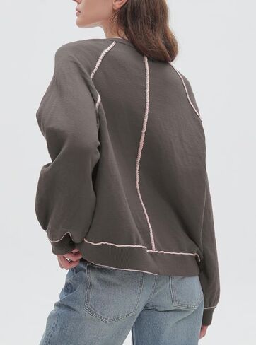 سترة فضفاضة عصرية للنساء من Ladyful بأكمام طويلة ورقبة دائرية، بلوفر علوي in Kuwait